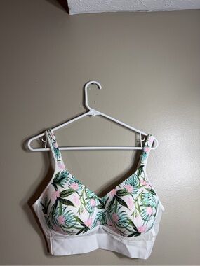 Rhonda Shear Tropical Floral Wirefree Comfort Bra White Pink Green Size Grand